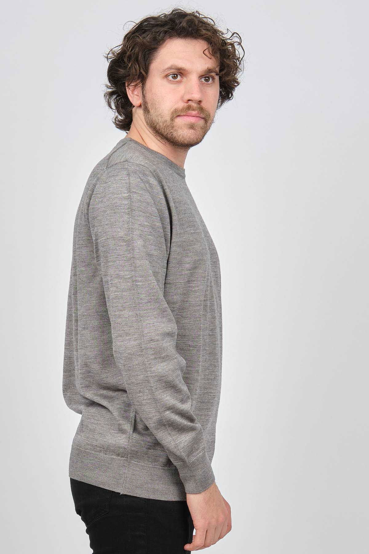 Desen Triko Erkek Bisiklet Yaka Yün Kazak 0249603 Açık Gri - 4