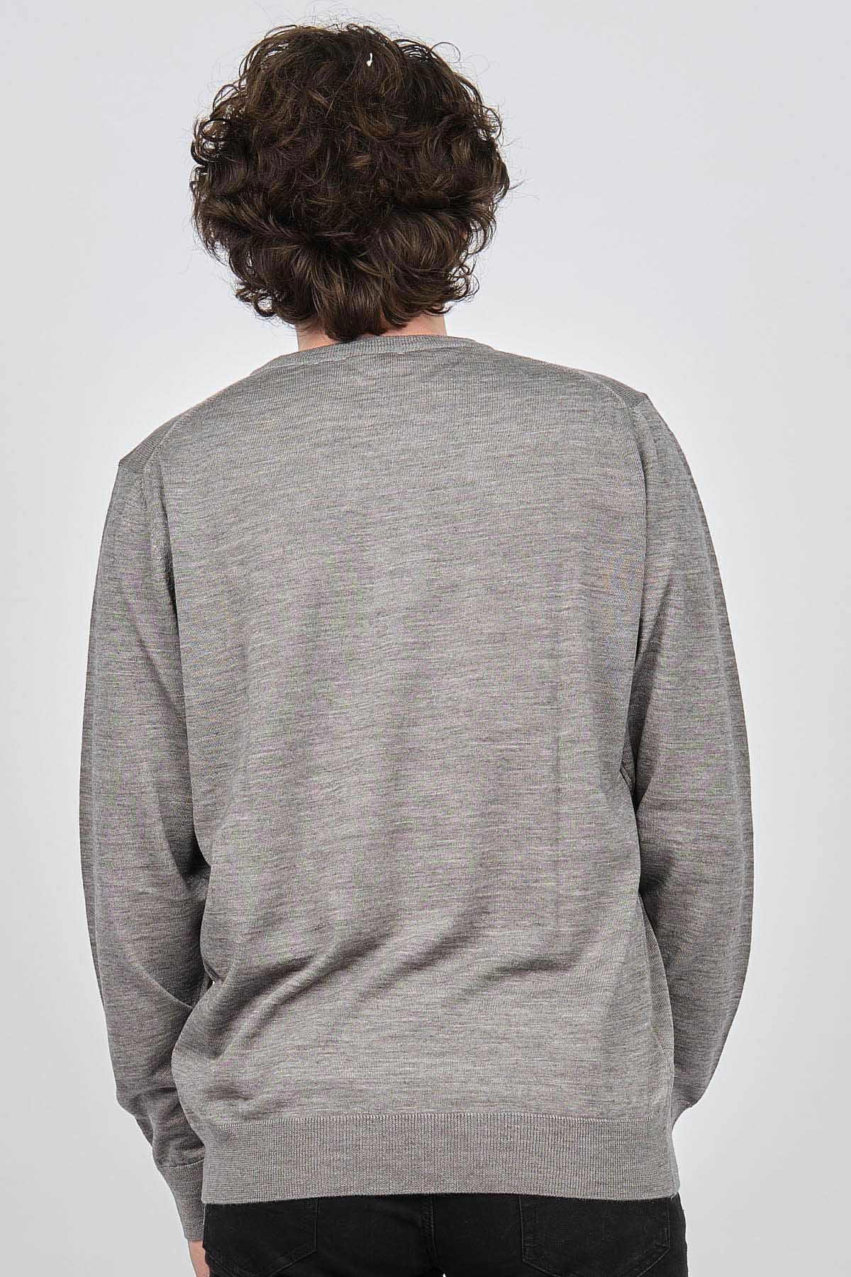 Desen Triko Erkek Bisiklet Yaka Yün Kazak 0249603 Açık Gri - 5