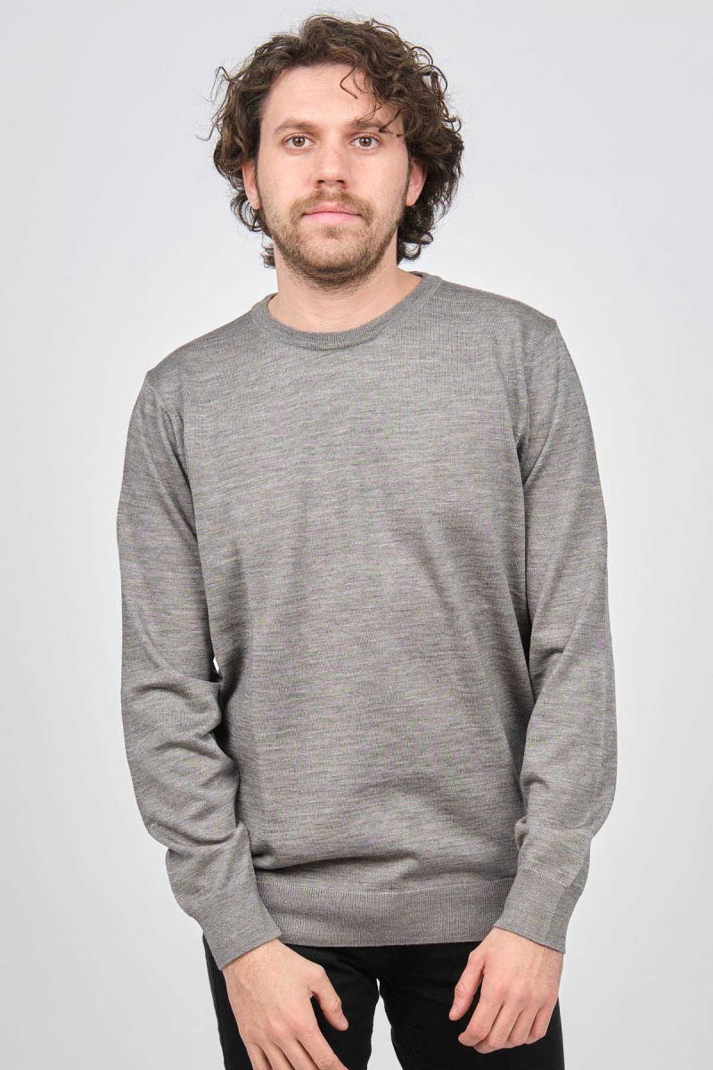 Desen Triko Erkek Bisiklet Yaka Yün Kazak 0249603 Açık Gri - 6