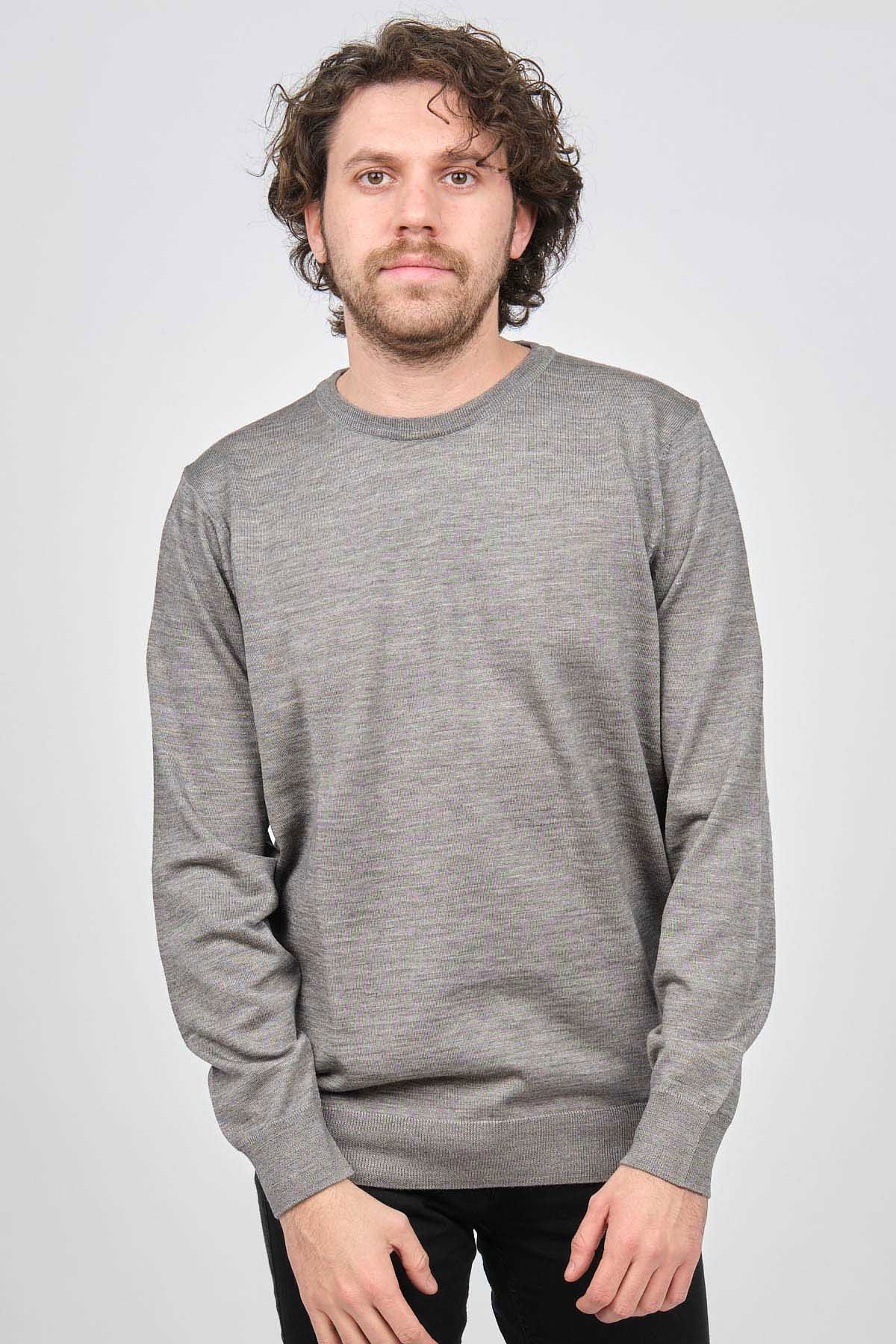 Desen Triko Erkek Bisiklet Yaka Yün Kazak 0249603 Açık Gri - 6