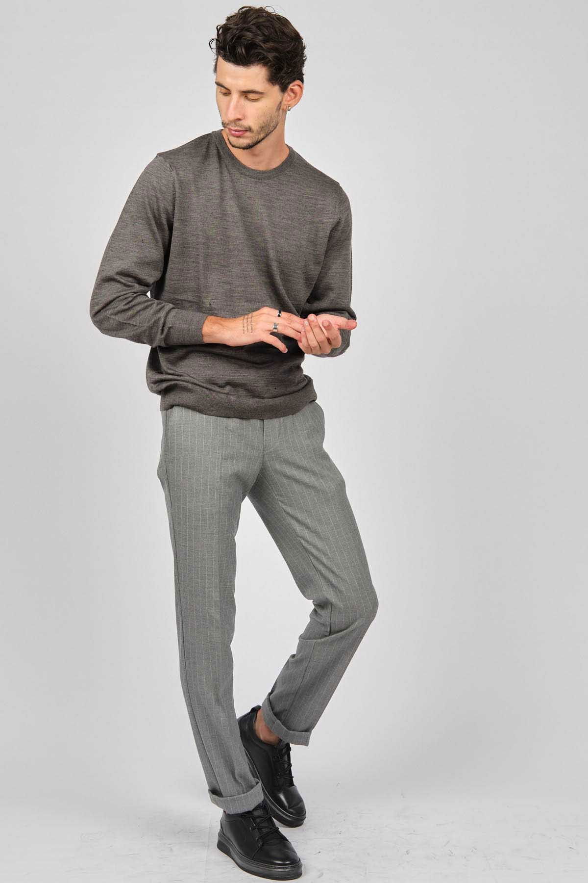 Desen Triko Erkek Bisiklet Yaka Yün Kazak 0249603 Gri - 2