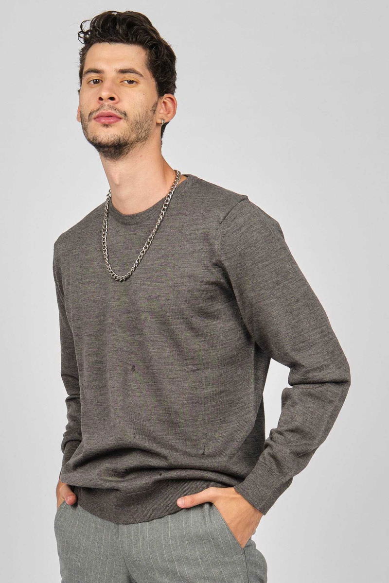 Desen Triko Erkek Bisiklet Yaka Yün Kazak 0249603 Gri - 3