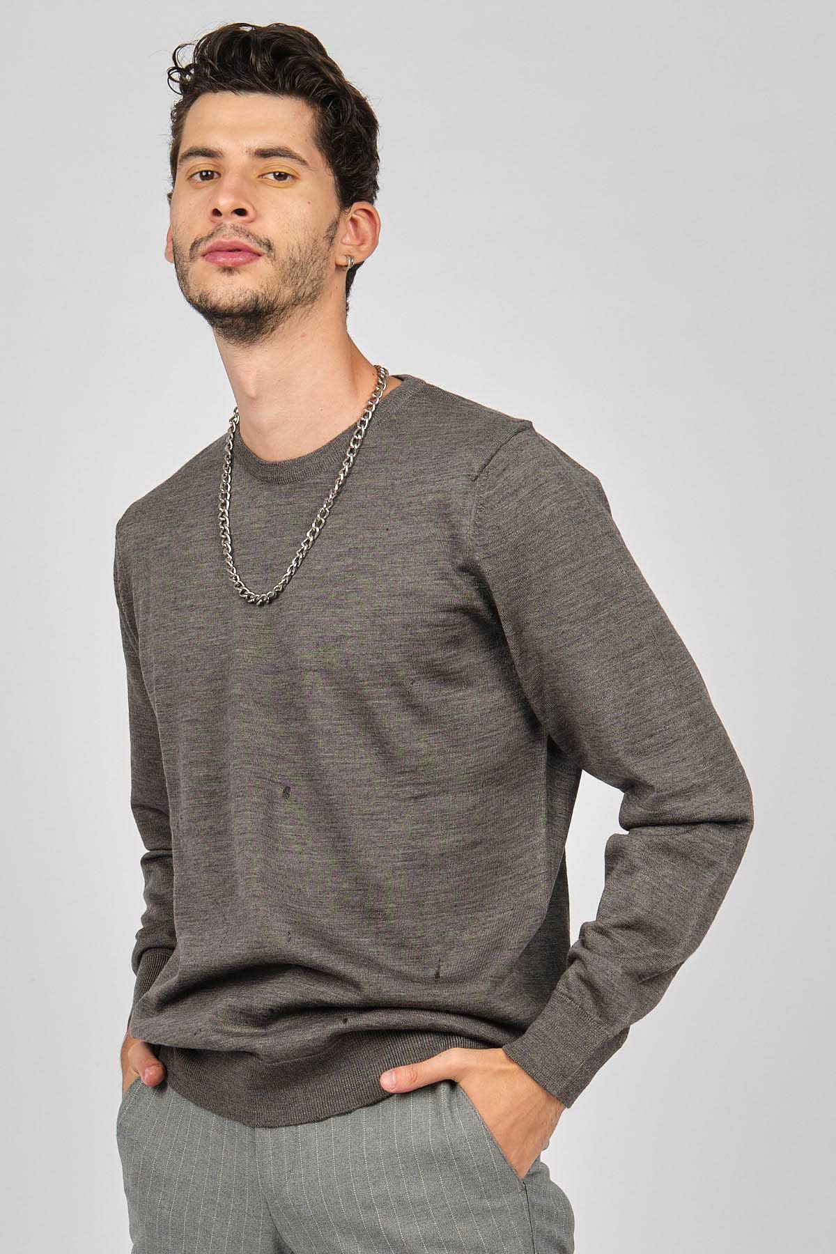 Desen Triko Erkek Bisiklet Yaka Yün Kazak 0249603 Gri - 3