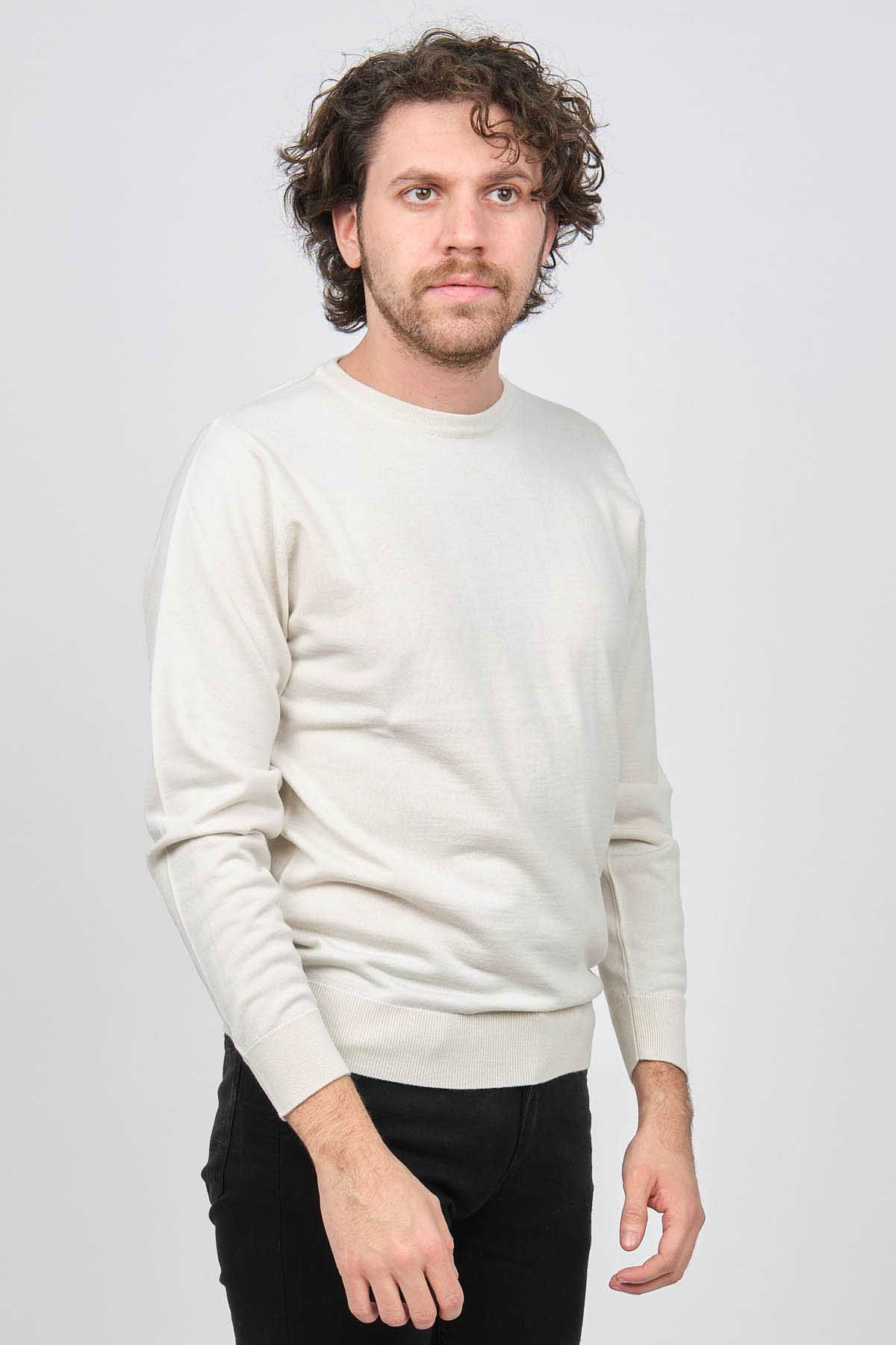 Desen Triko Erkek Bisiklet Yaka Yün Kazak 0249603 Kemik - 3