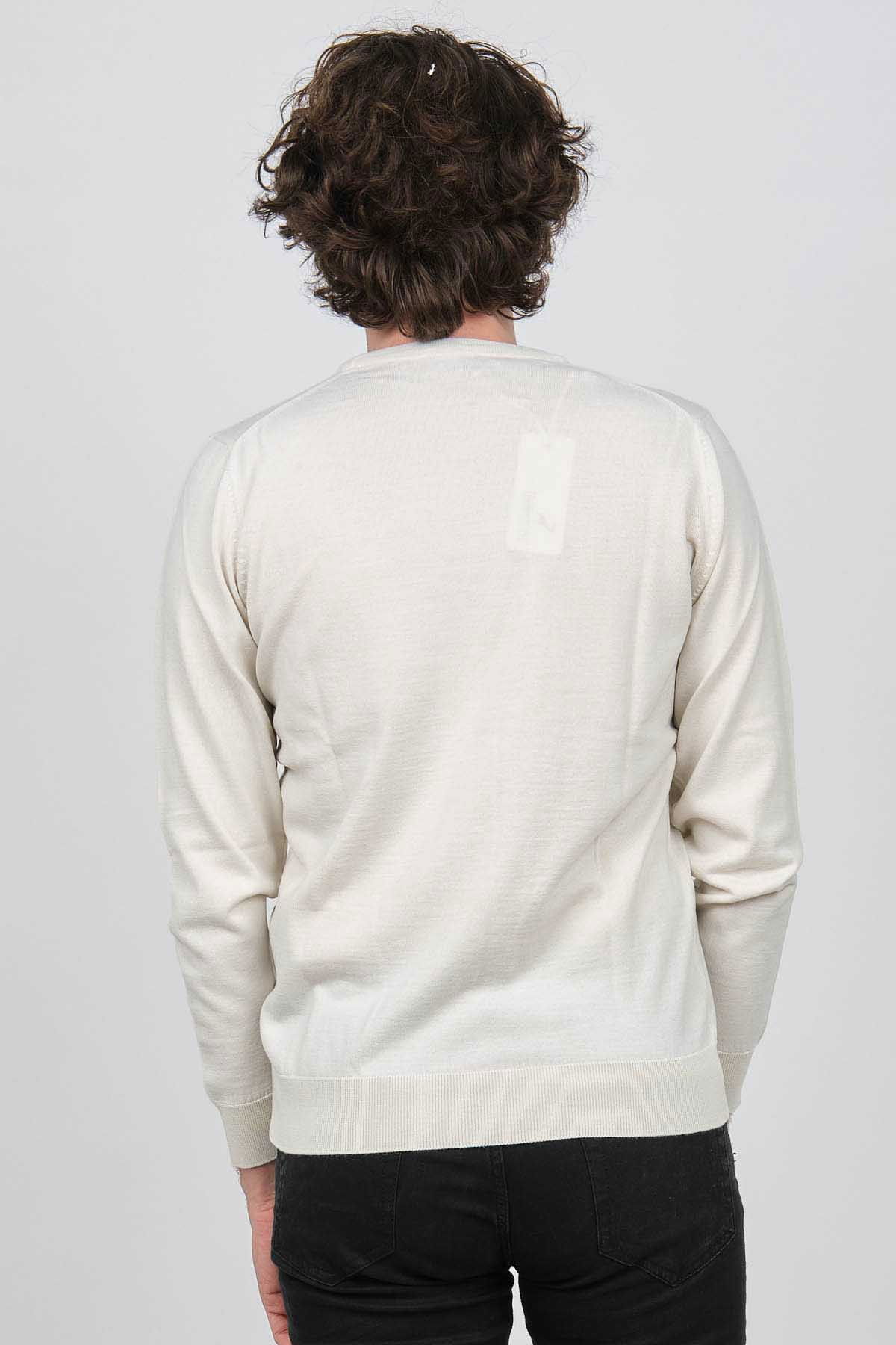 Desen Triko Erkek Bisiklet Yaka Yün Kazak 0249603 Kemik - 5