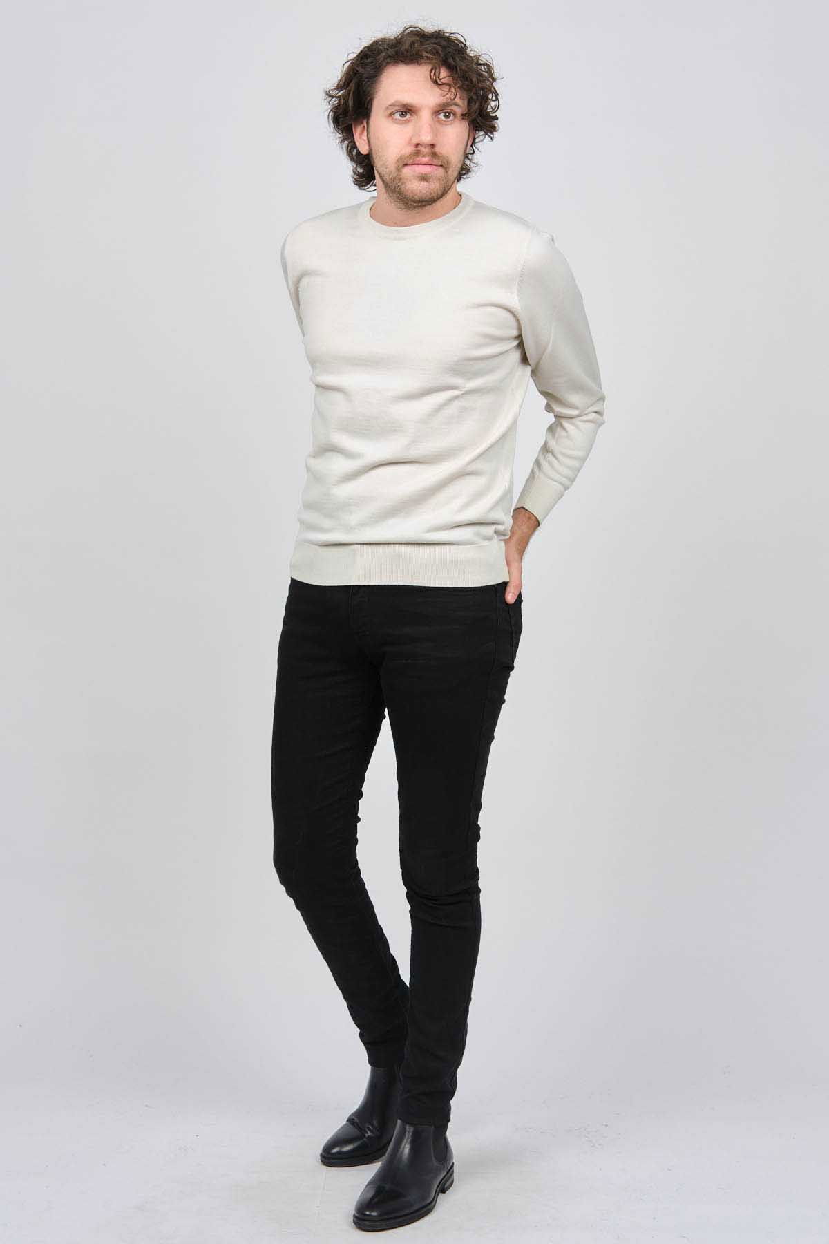 Desen Triko Erkek Bisiklet Yaka Yün Kazak 0249603 Kemik - 6