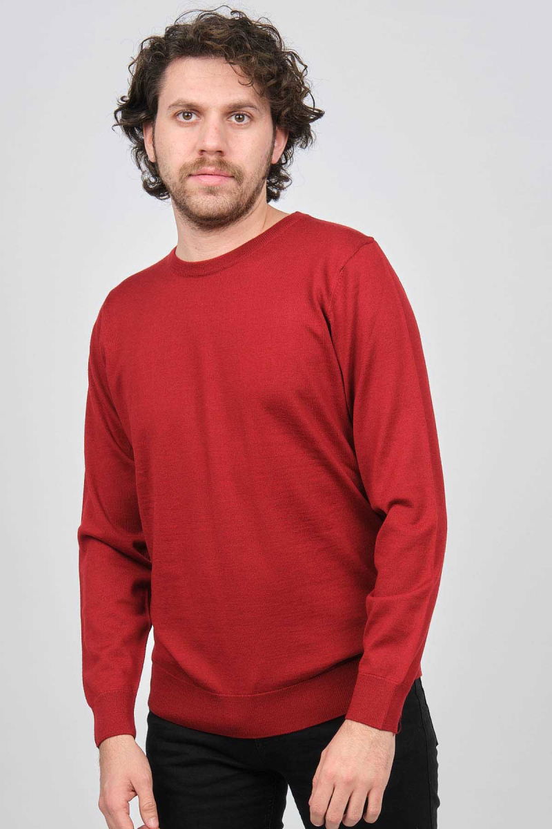 Desen Triko Erkek Bisiklet Yaka Yün Kazak 0249603 Kırmızı - Desen Triko