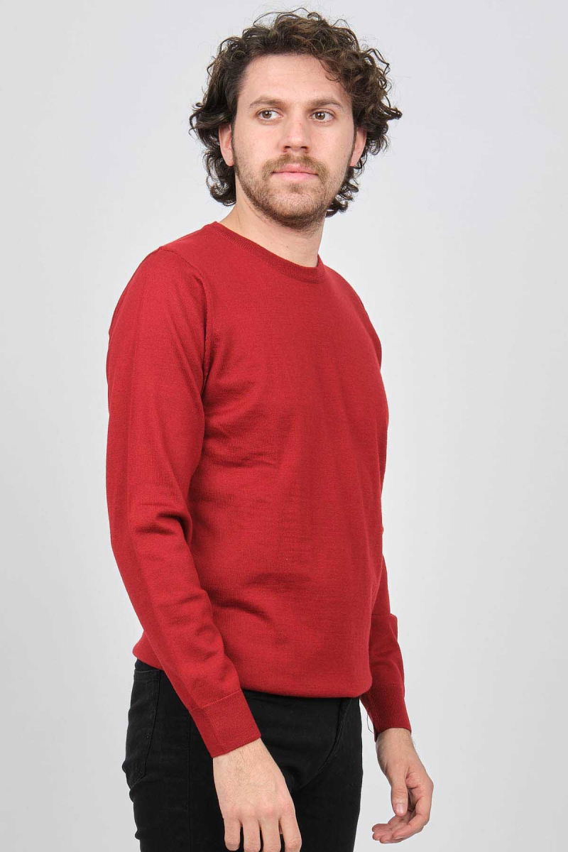 Desen Triko Erkek Bisiklet Yaka Yün Kazak 0249603 Kırmızı - 3