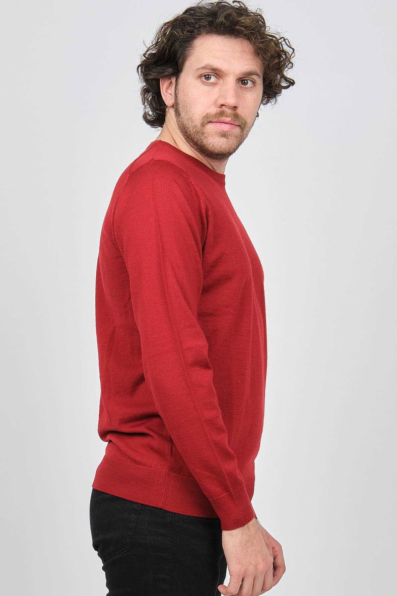 Desen Triko Erkek Bisiklet Yaka Yün Kazak 0249603 Kırmızı - 4