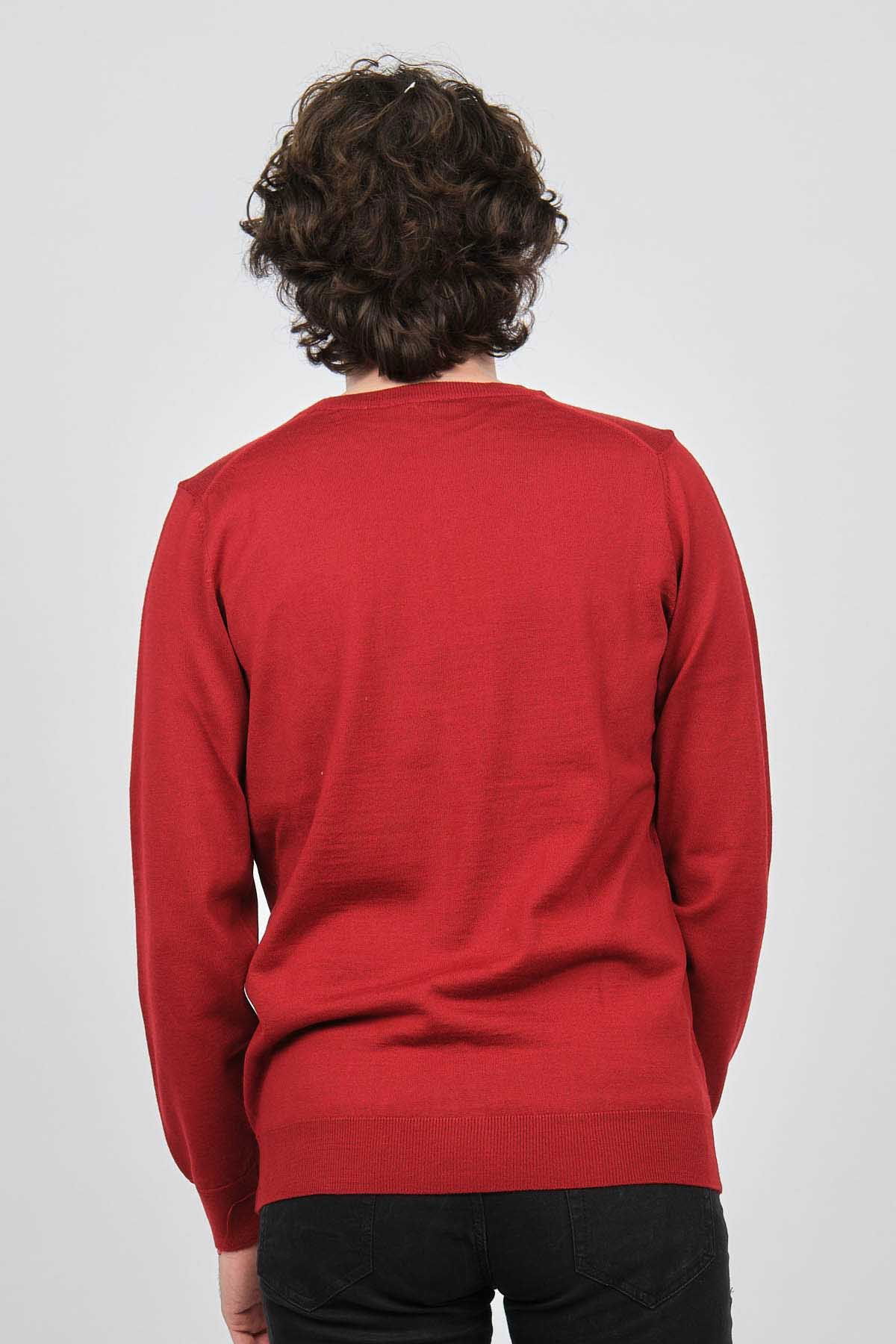 Desen Triko Erkek Bisiklet Yaka Yün Kazak 0249603 Kırmızı - 5