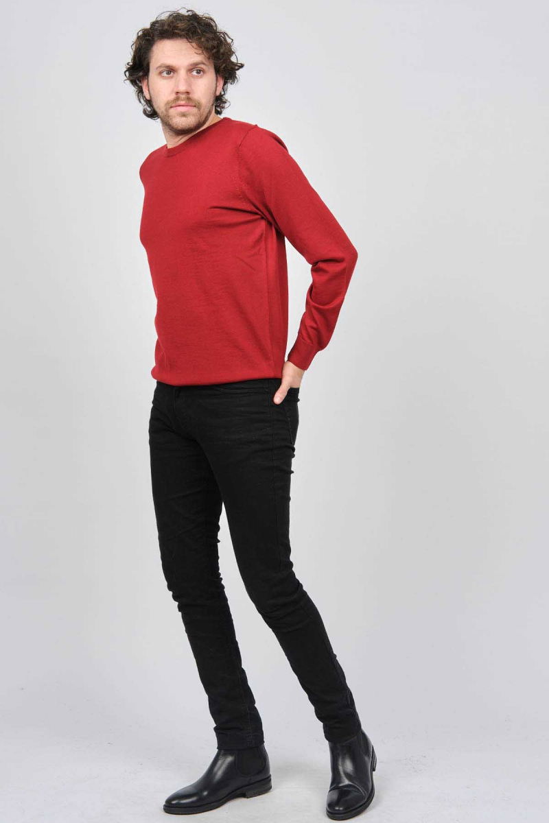 Desen Triko Erkek Bisiklet Yaka Yün Kazak 0249603 Kırmızı - 6