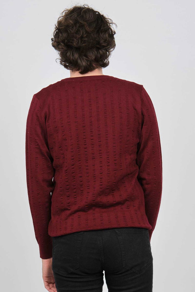 Desen Triko Erkek Bisiklet Yaka Yün Kazak 0249625 Bordo - 5