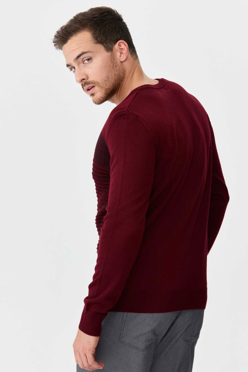 Desen Triko Erkek Desenli V Yaka Yün Kazak 0249640 Bordo - 5