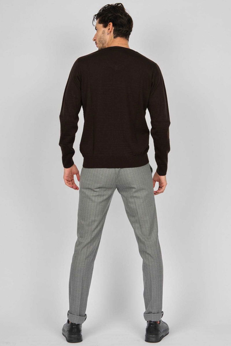 Desen Triko Erkek Desenli V Yaka Yün Kazak 0249640 Kahverengi - 5