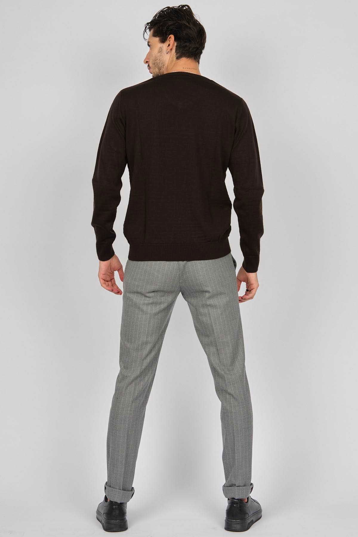 Desen Triko Erkek Desenli V Yaka Yün Kazak 0249640 Kahverengi - 5