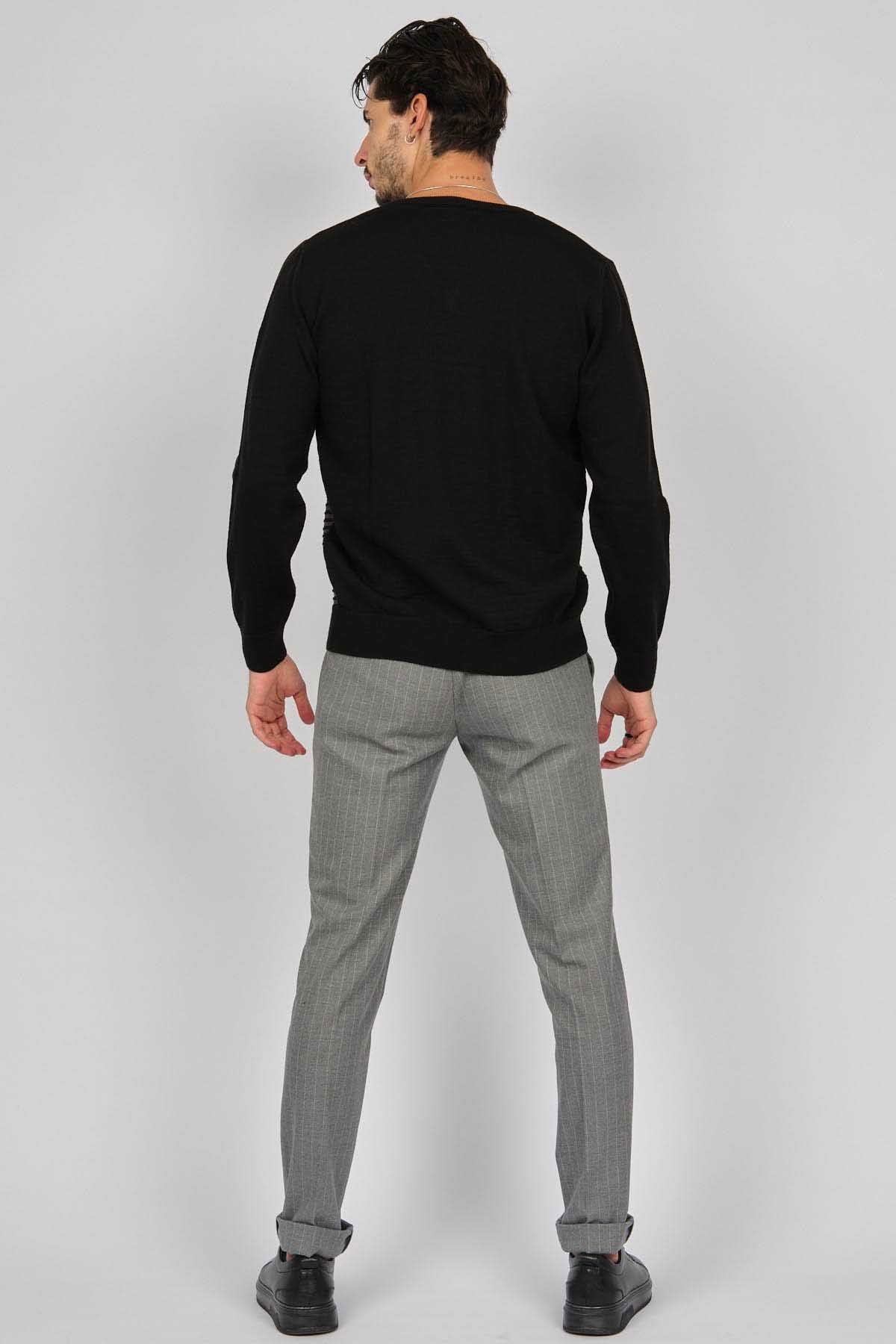 Desen Triko Erkek Desenli V Yaka Yün Kazak 0249640 Siyah - 5