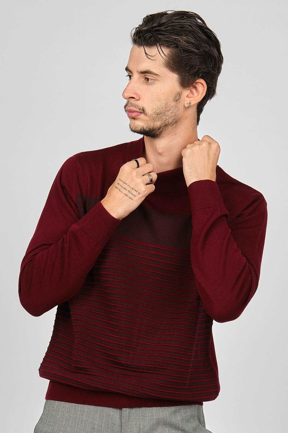 Desen Triko Erkek Desenli Yarım Balıkçı Yün Kazak 0249641 Bordo - 1