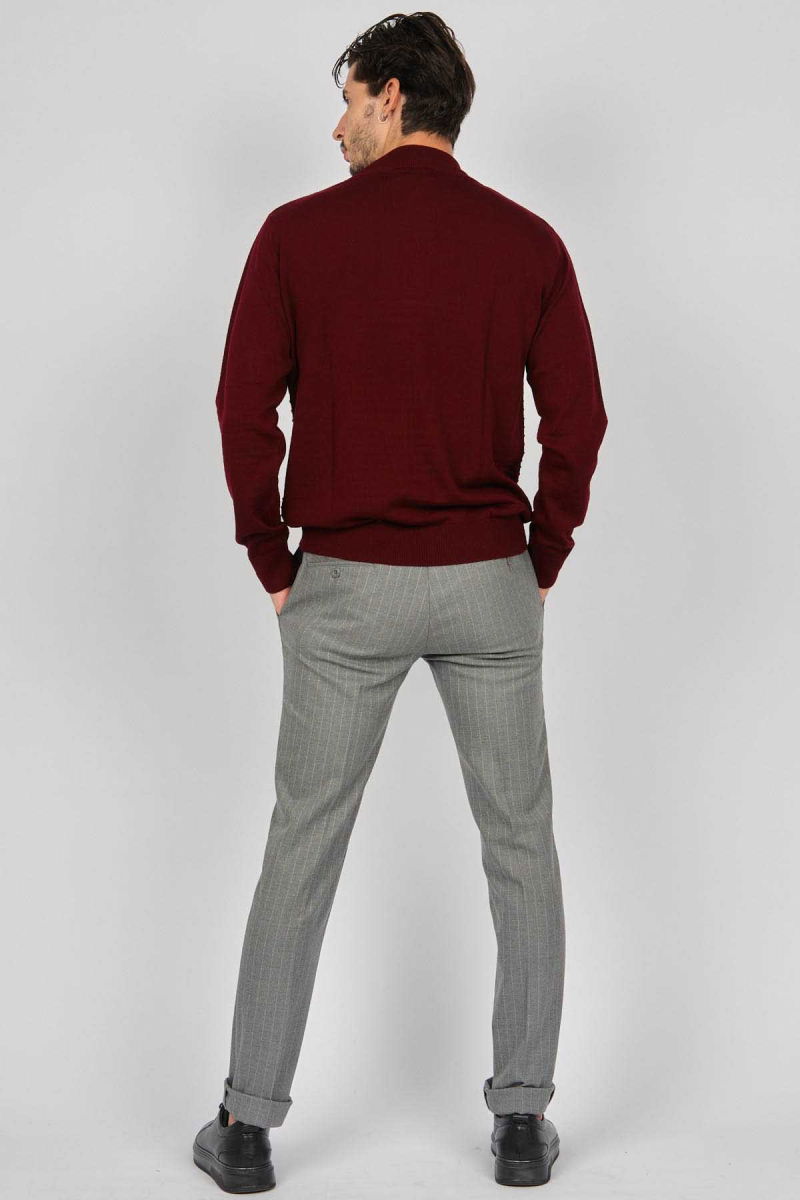 Desen Triko Erkek Desenli Yarım Balıkçı Yün Kazak 0249641 Bordo - 5