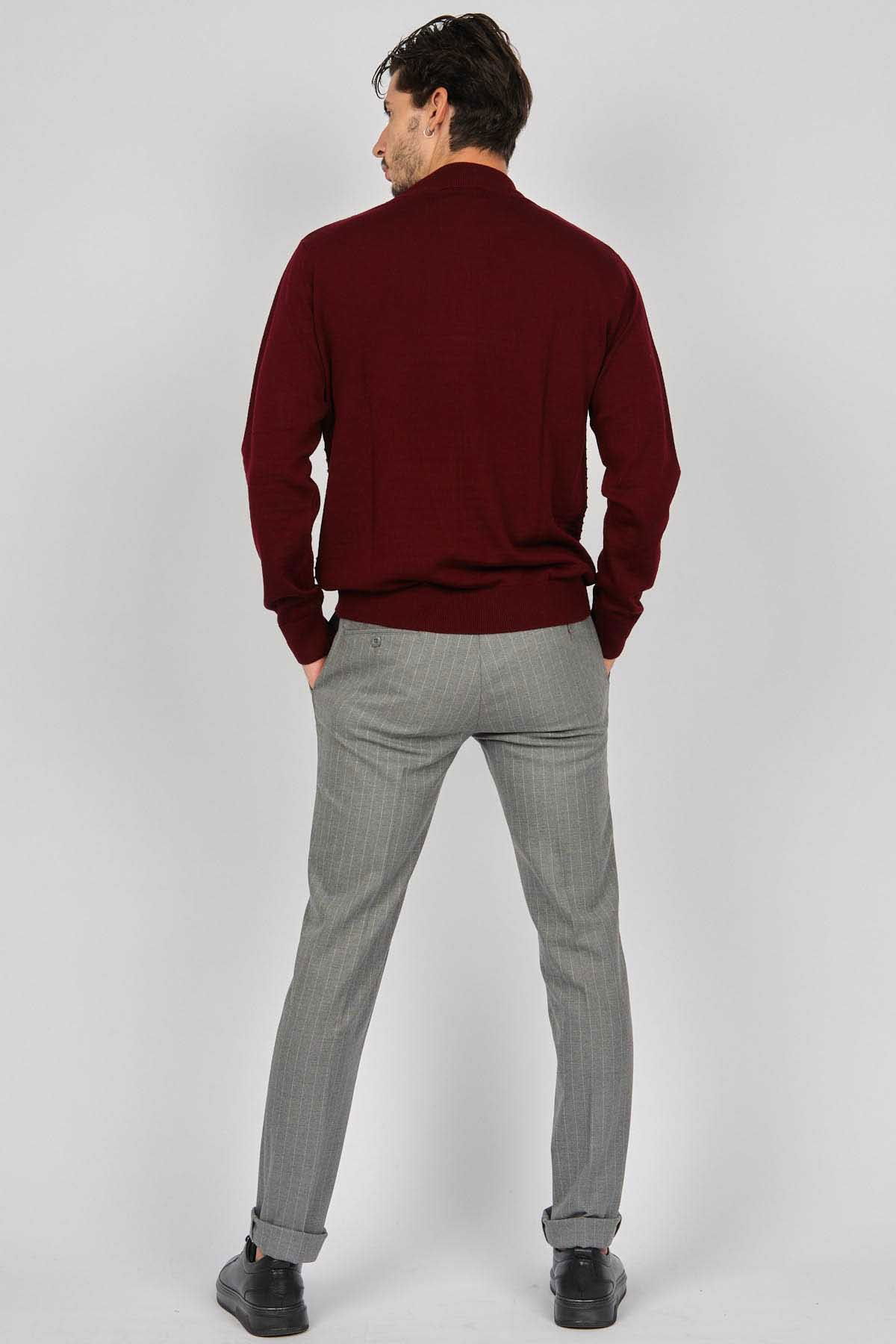 Desen Triko Erkek Desenli Yarım Balıkçı Yün Kazak 0249641 Bordo - 5