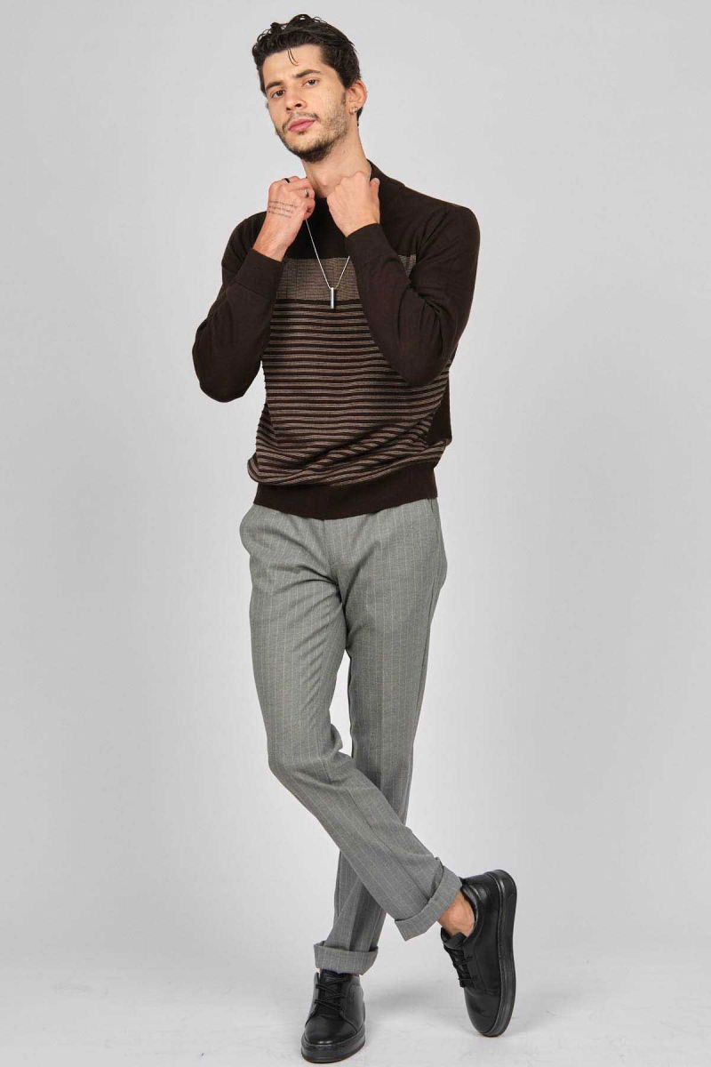 Desen Triko Erkek Desenli Yarım Balıkçı Yün Kazak 0249641 Kahverengi - 2