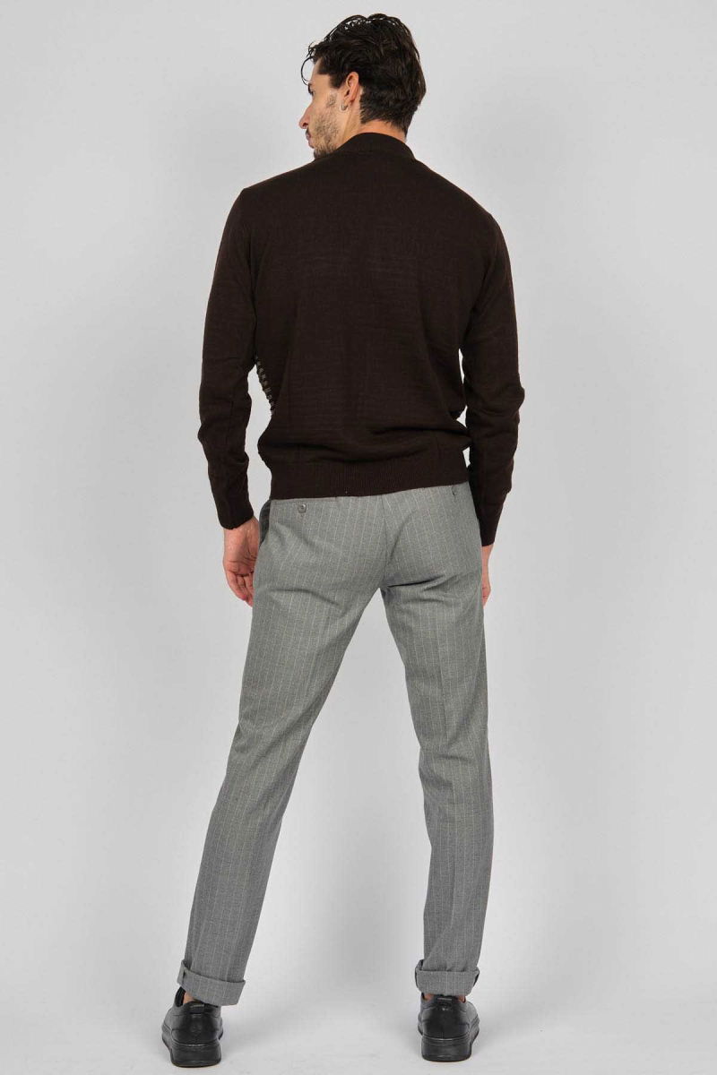 Desen Triko Erkek Desenli Yarım Balıkçı Yün Kazak 0249641 Kahverengi - 5