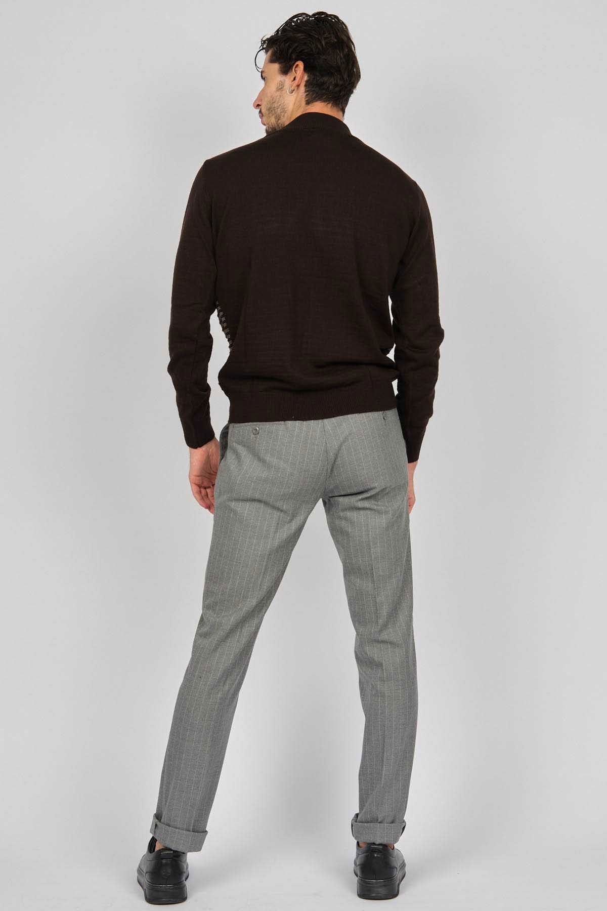 Desen Triko Erkek Desenli Yarım Balıkçı Yün Kazak 0249641 Kahverengi - 5