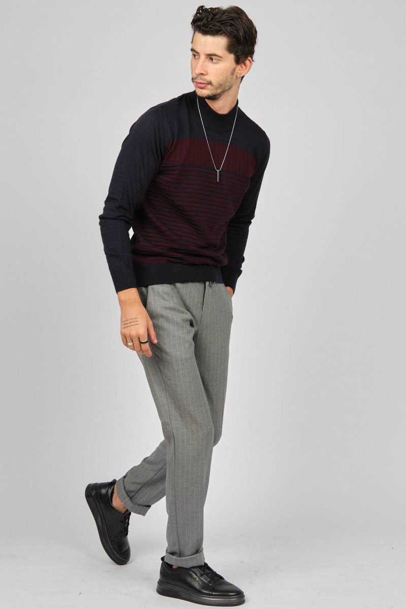 Desen Triko Erkek Desenli Yarım Balıkçı Yün Kazak 0249641 Lacivert - 2