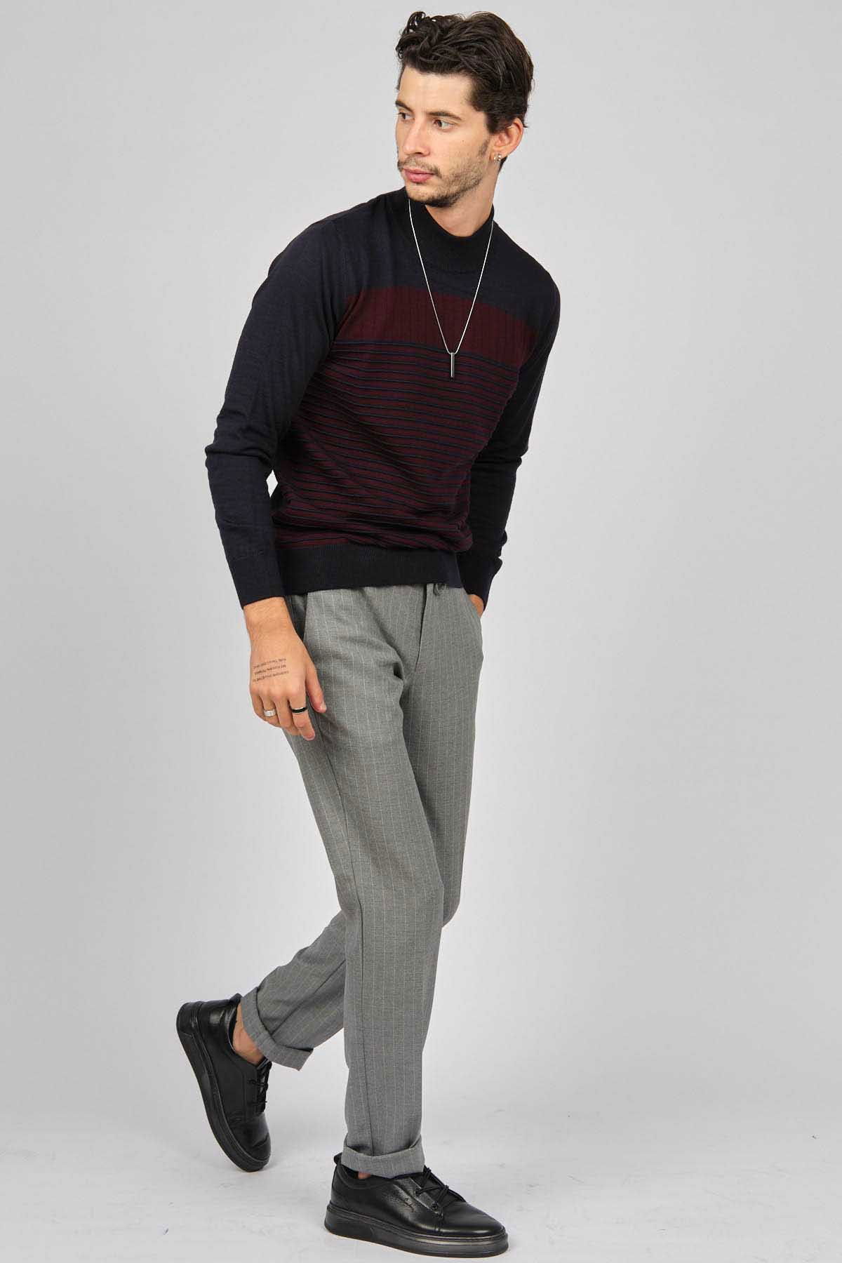 Desen Triko Erkek Desenli Yarım Balıkçı Yün Kazak 0249641 Lacivert - 2