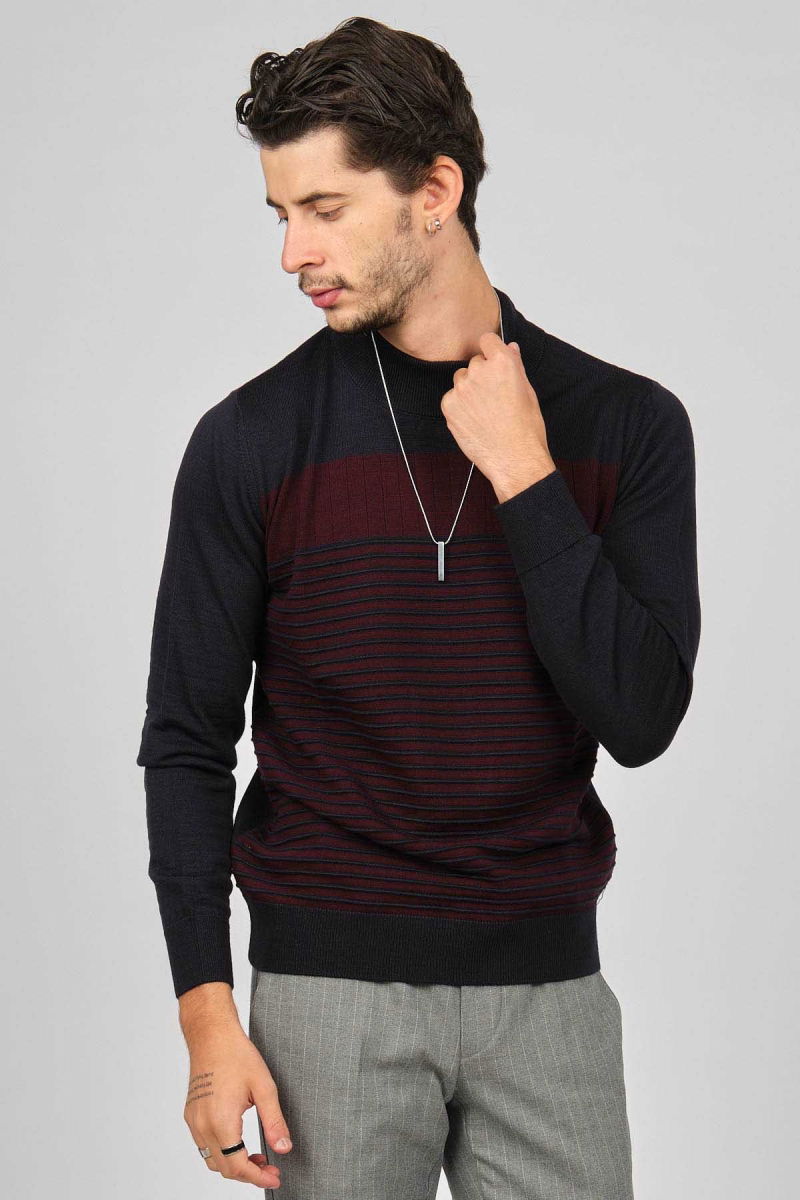 Desen Triko Erkek Desenli Yarım Balıkçı Yün Kazak 0249641 Lacivert - 3