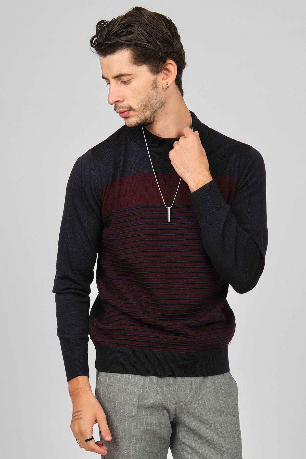 Desen Triko Erkek Desenli Yarım Balıkçı Yün Kazak 0249641 Lacivert - 3