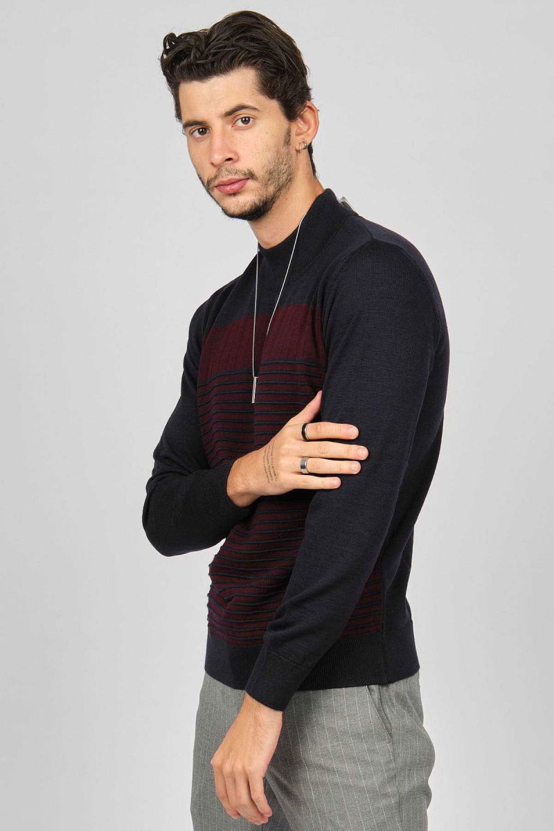 Desen Triko Erkek Desenli Yarım Balıkçı Yün Kazak 0249641 Lacivert - 4