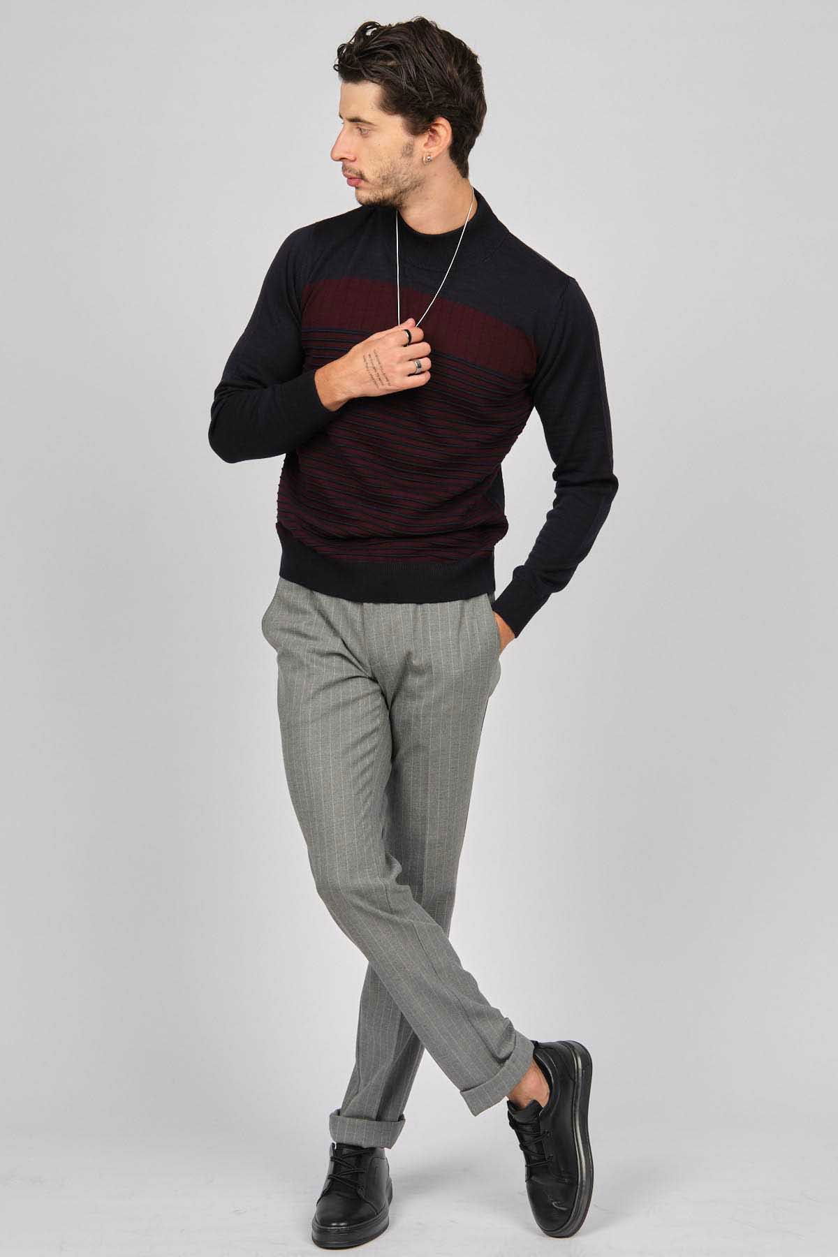 Desen Triko Erkek Desenli Yarım Balıkçı Yün Kazak 0249641 Lacivert - 6