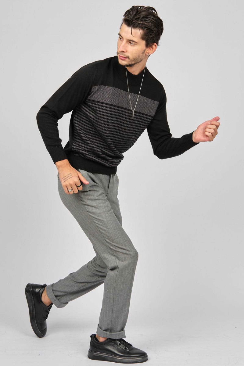 Desen Triko Erkek Desenli Yarım Balıkçı Yün Kazak 0249641 Siyah - 2