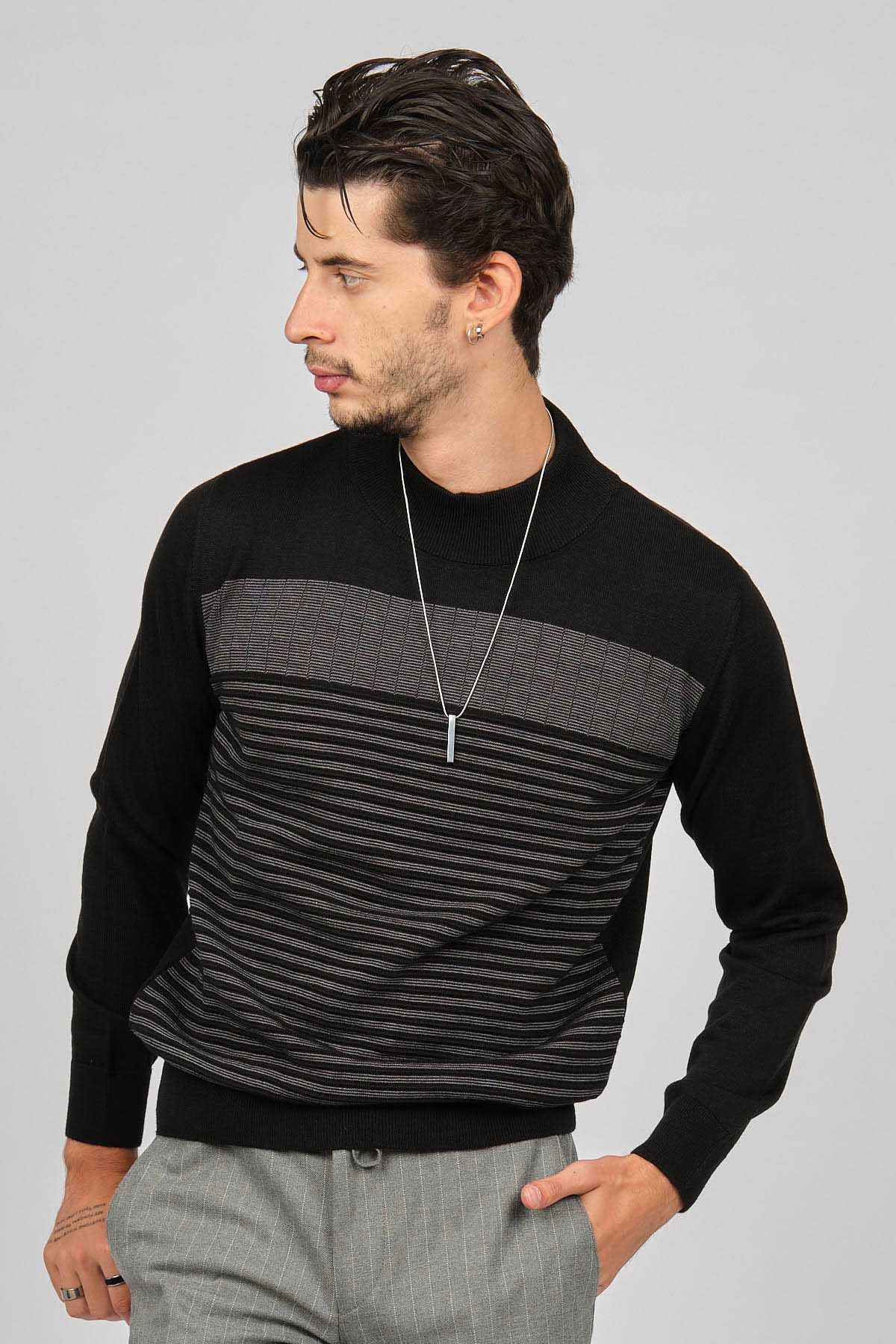 Desen Triko Erkek Desenli Yarım Balıkçı Yün Kazak 0249641 Siyah - 3