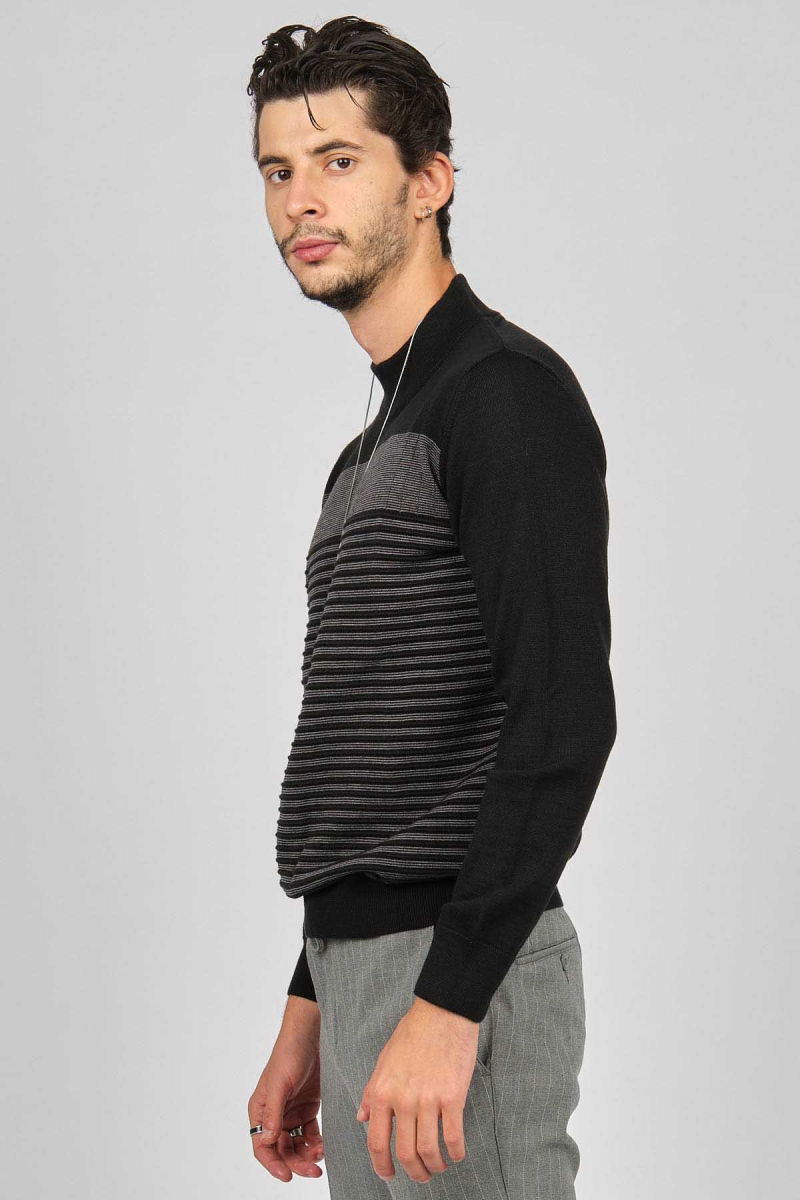 Desen Triko Erkek Desenli Yarım Balıkçı Yün Kazak 0249641 Siyah - 4