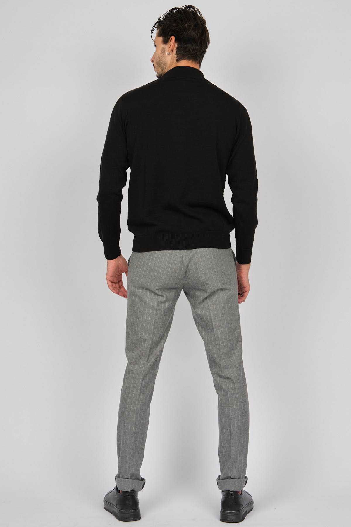 Desen Triko Erkek Desenli Yarım Balıkçı Yün Kazak 0249641 Siyah - 5