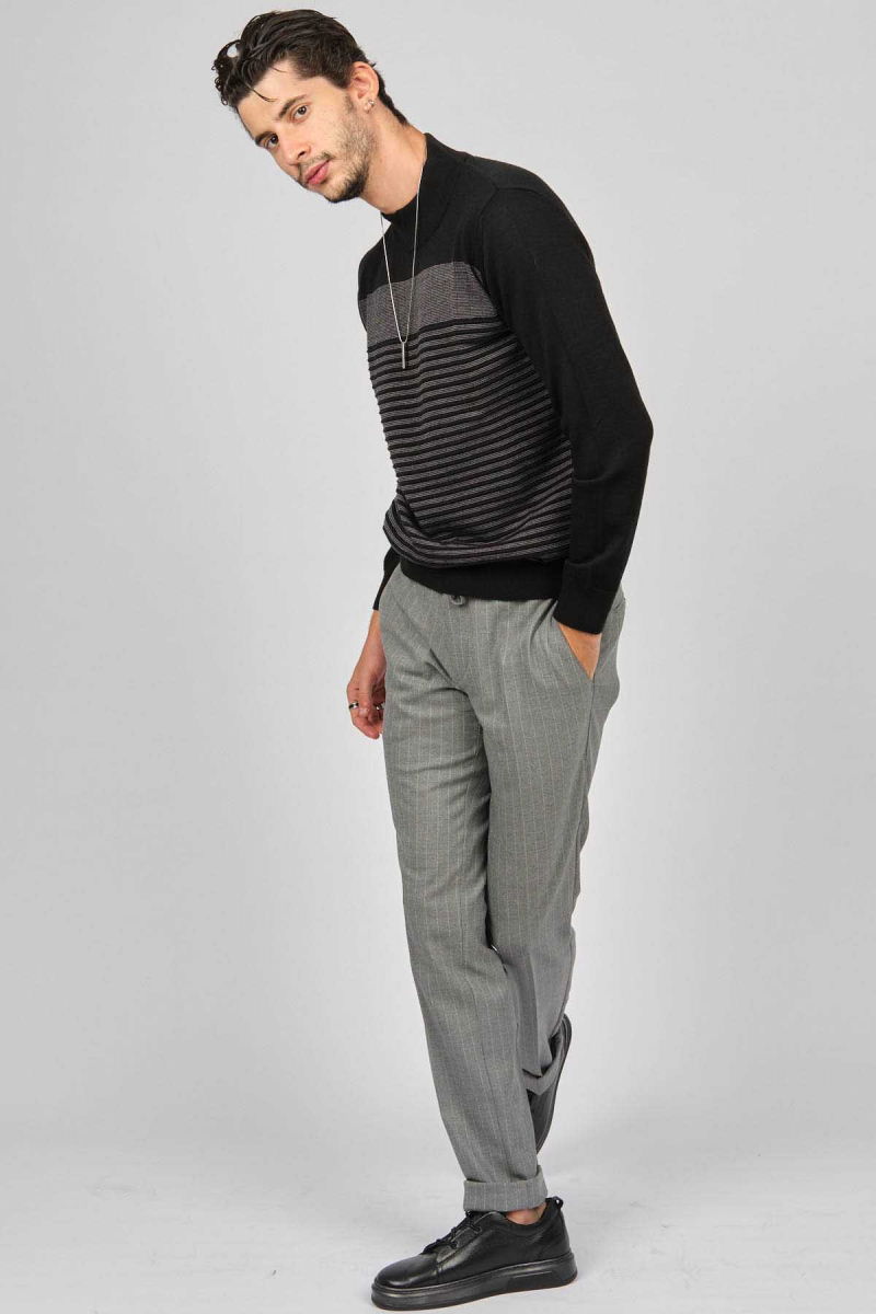 Desen Triko Erkek Desenli Yarım Balıkçı Yün Kazak 0249641 Siyah - 6