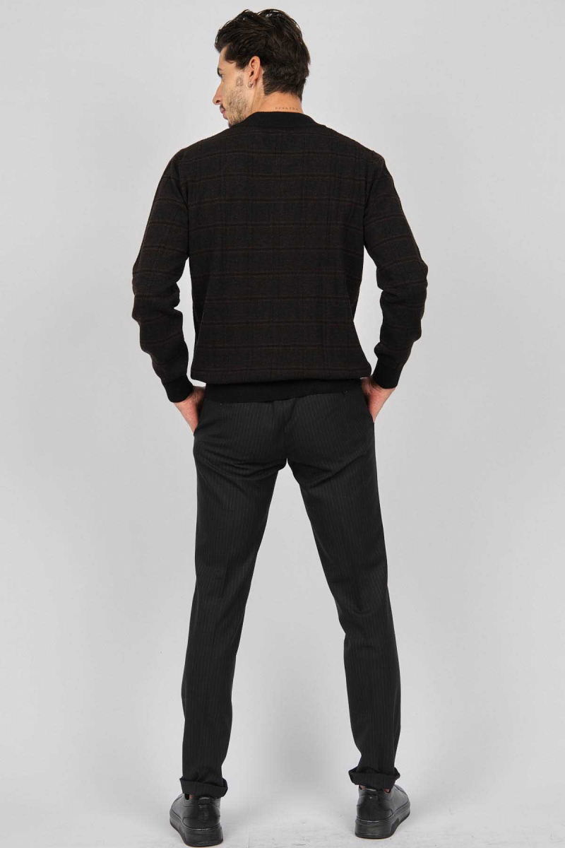 Desen Triko Erkek Düğmeli Yarım Balıkçı Desenli Saf Yün Kazak 0246571 Kahverengi - 5