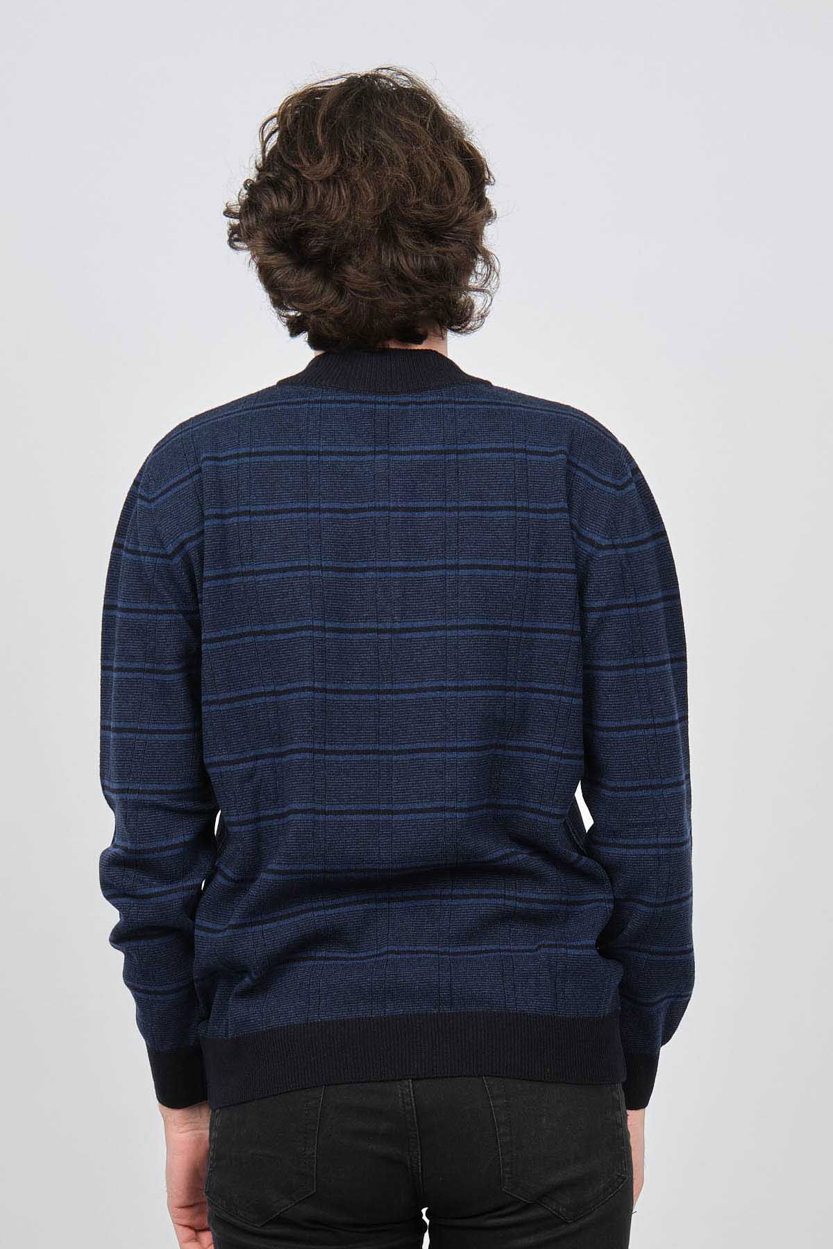 Desen Triko Erkek Düğmeli Yarım Balıkçı Desenli Saf Yün Kazak 0246571 Lacivert - 5