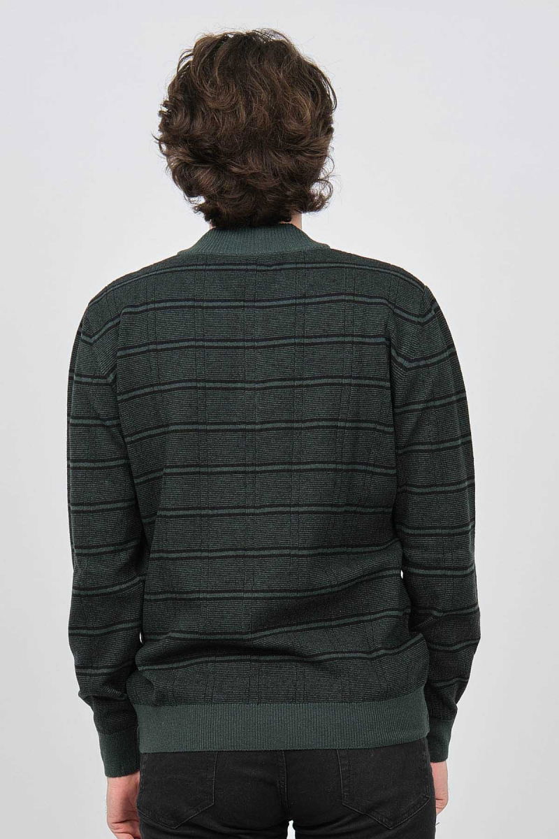 Desen Triko Erkek Düğmeli Yarım Balıkçı Desenli Saf Yün Kazak 0246571 Yeşil - 5