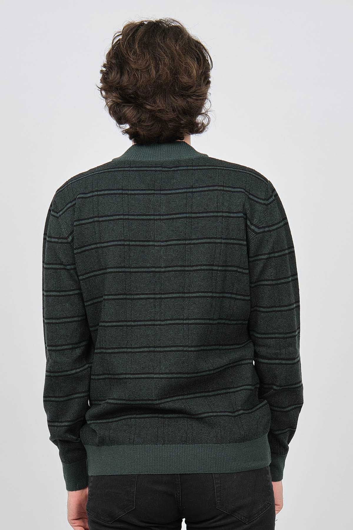 Desen Triko Erkek Düğmeli Yarım Balıkçı Desenli Saf Yün Kazak 0246571 Yeşil - 5