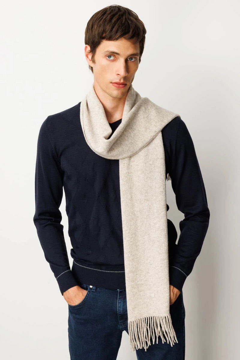 Desen Triko Erkek Düz Yün Kaşkol 22527 Bej - Desen Triko