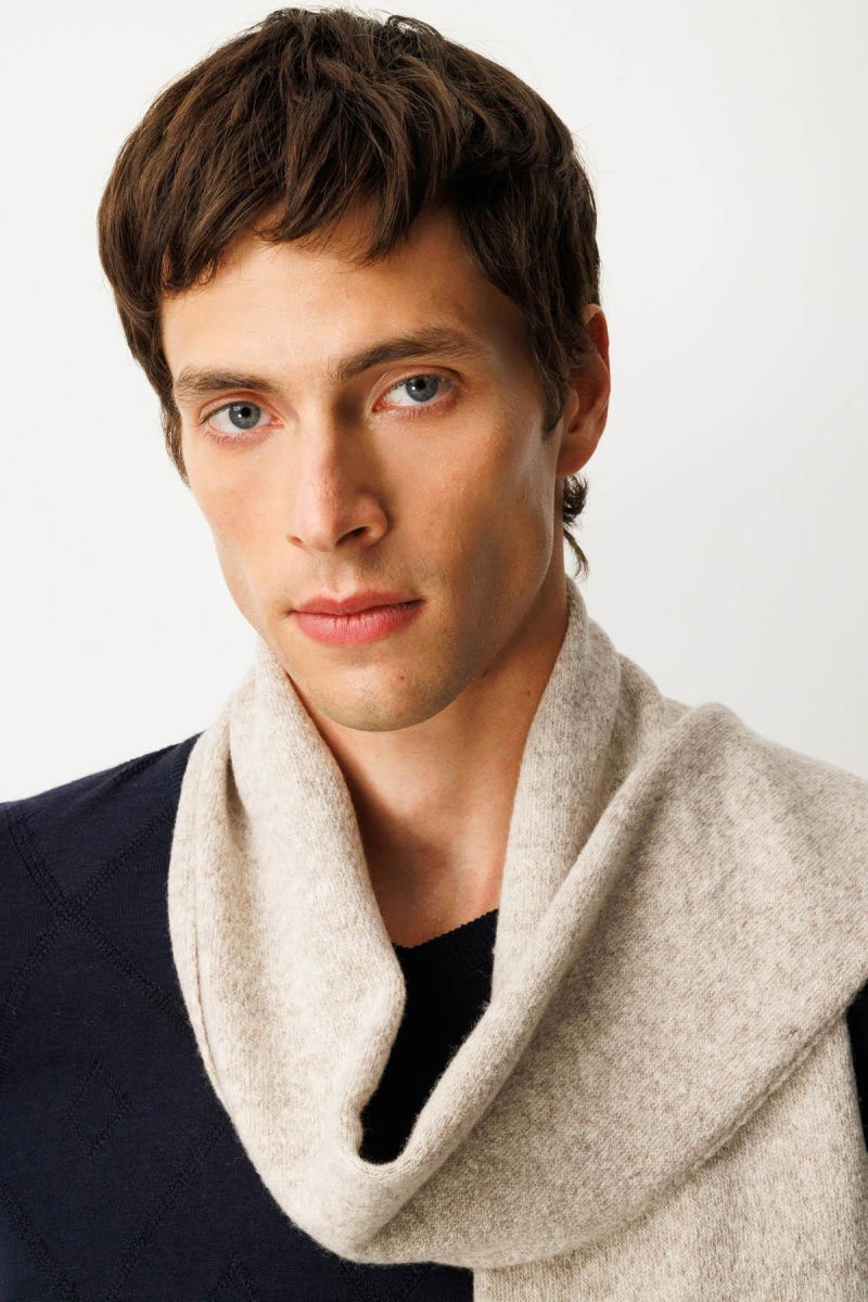 Desen Triko Erkek Düz Yün Kaşkol 22527 Bej - 3