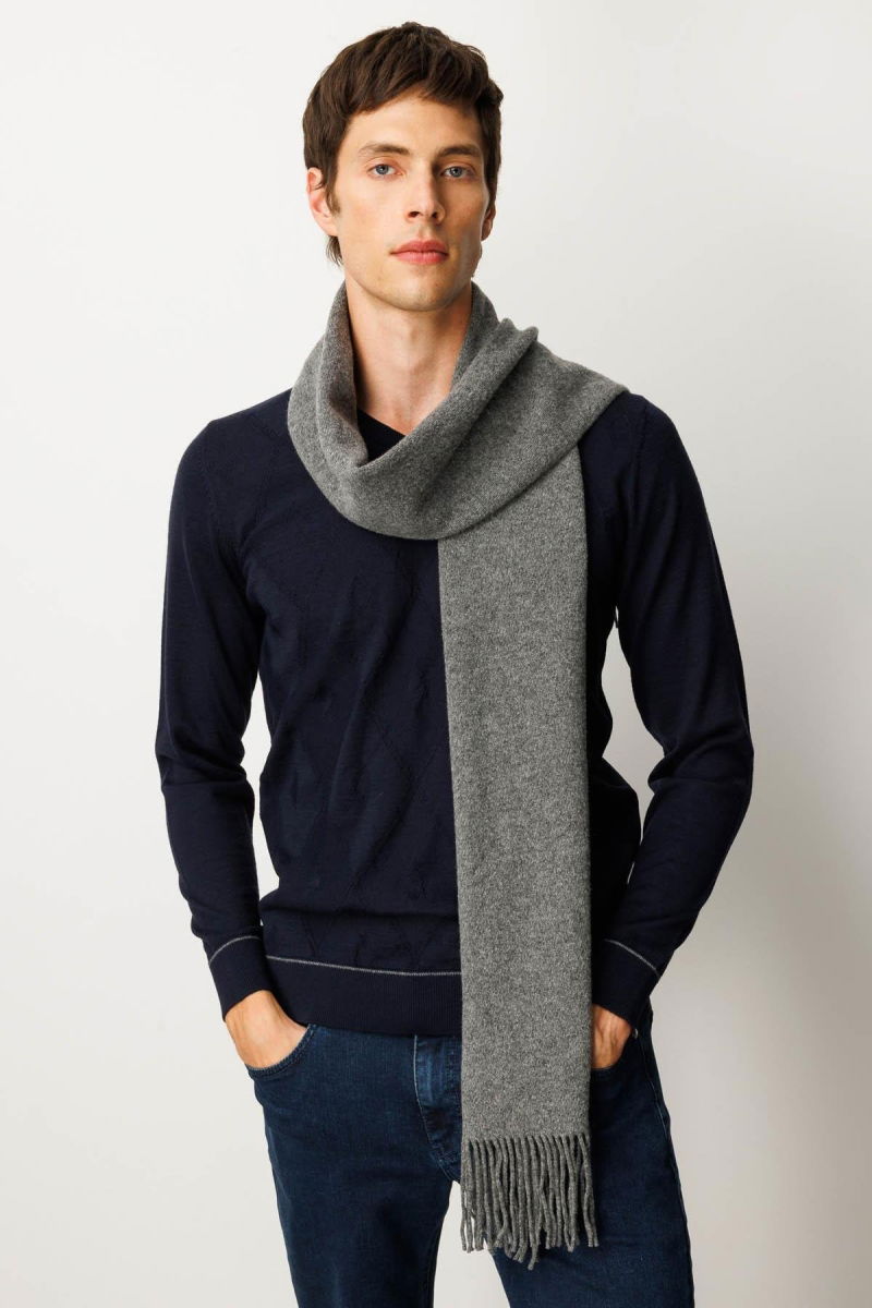 Desen Triko Erkek Düz Yün Kaşkol 22527 Füme - Desen Triko