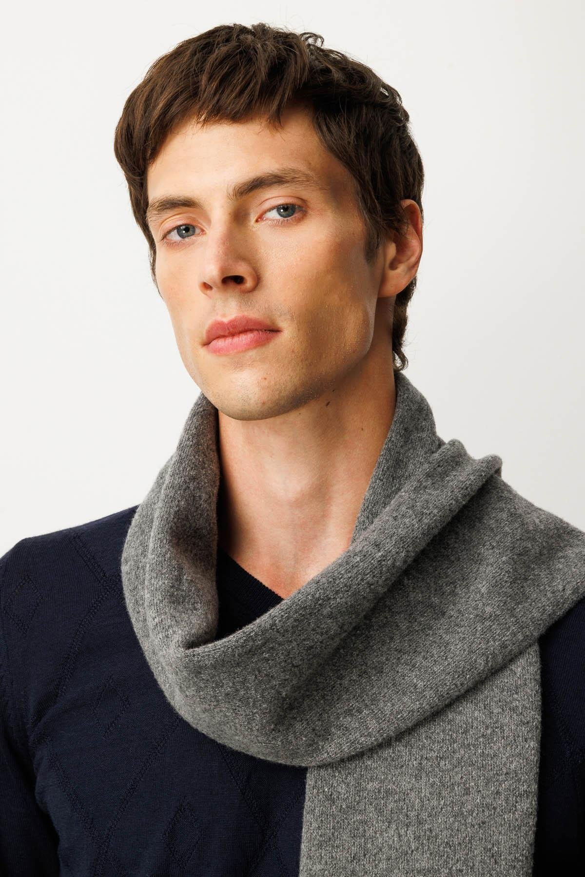 Desen Triko Erkek Düz Yün Kaşkol 22527 Füme - 2