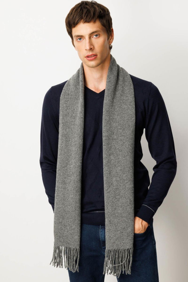 Desen Triko Erkek Düz Yün Kaşkol 22527 Füme - 3