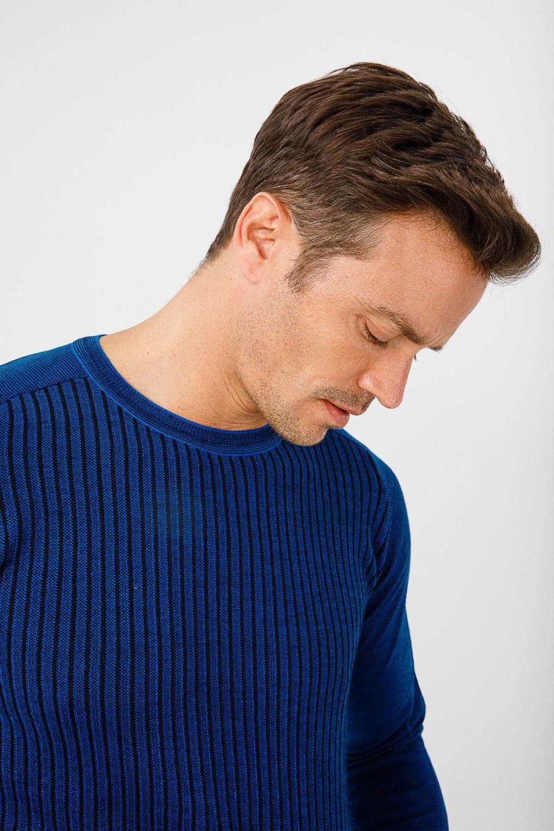 Desen Triko Erkek Önü Çizgili Triko Kazak 02421500 Saks - 4