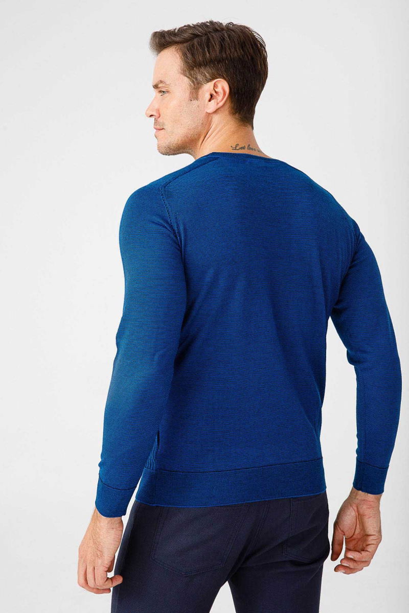 Desen Triko Erkek Önü Çizgili Triko Kazak 02421500 Saks - 5