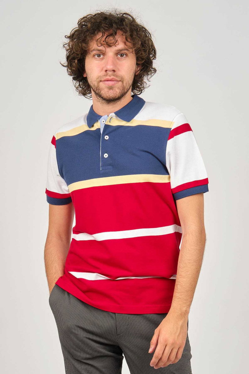 Desen Triko Erkek Polo Yaka Blok Desenli T-Shirt 0249821 Indigo 