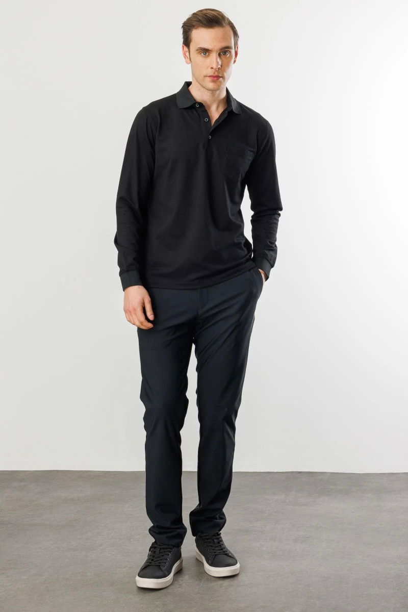 Desen Triko Erkek Polo Yaka Cepli Uzun Kollu Sweatshirt 980 Siyah - 2